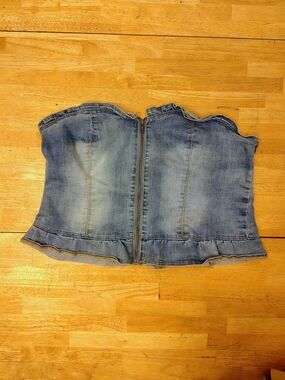 Denim Strapless Corset Top with Front Zip